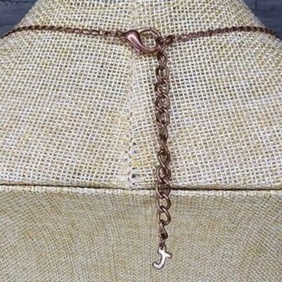 Copper Tone Chain & Bead Necklace with Natural Tiger's Eye Stone Pendant 30"L - Picture 5 of 6